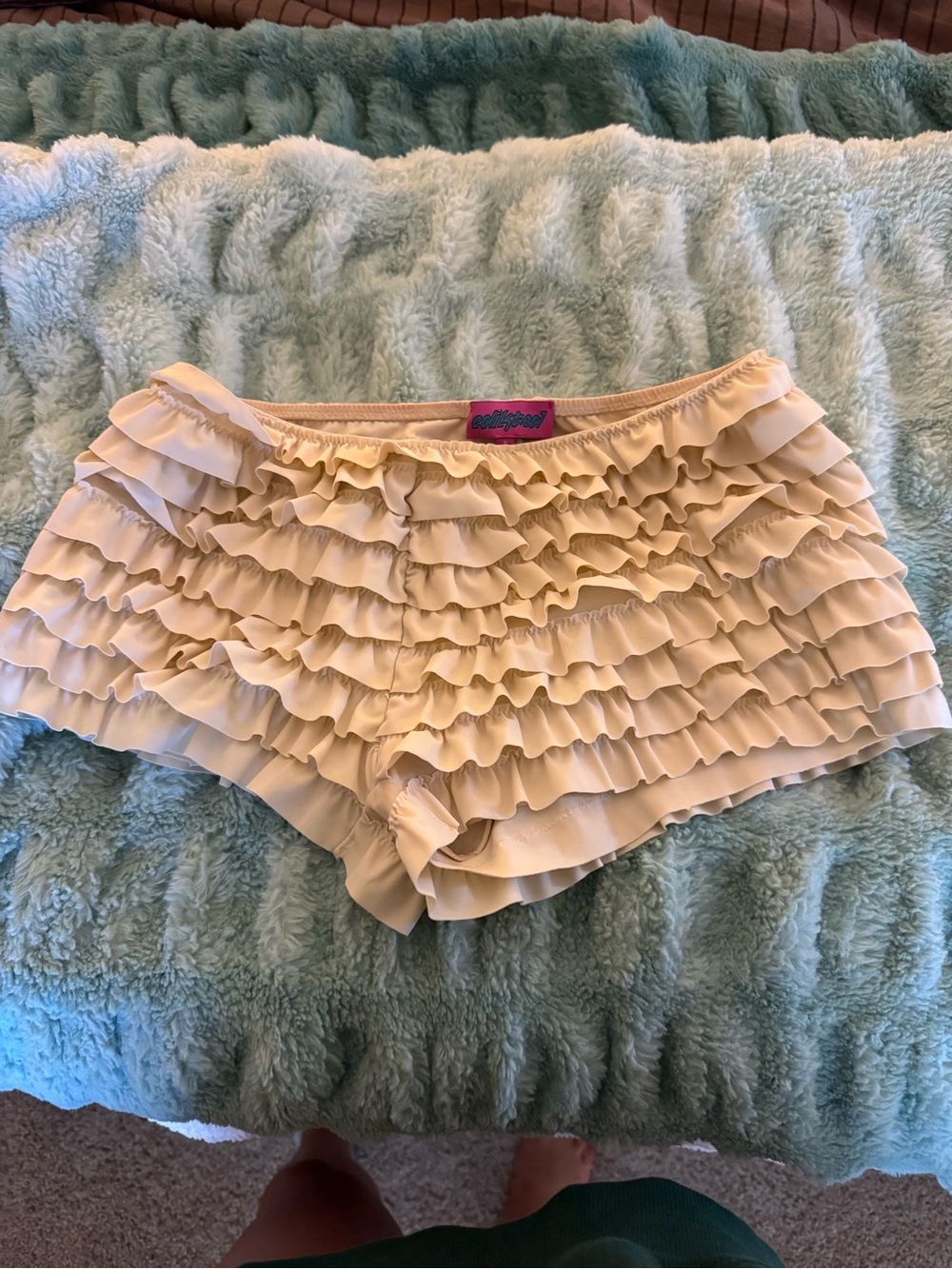 Edikted Cream Ruffle Layered Women's Shorts